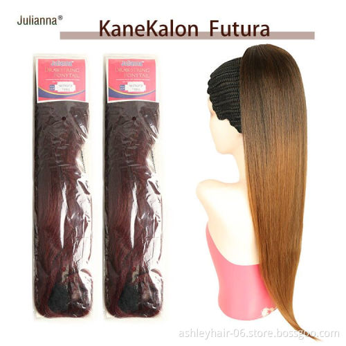 Julianna 28Inch  Ponytails With Bang Clawn High Quality Straight Wavy Drawstring 28 Inch Extensions Synthetic Hair Ponytails
